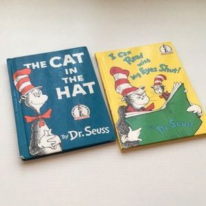 Vintage kids books pair The Cat in the Hat and I Can Read With My Eyes Shut